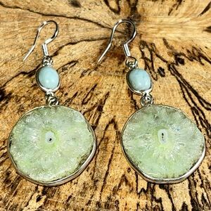 Larimar & Drusy Solar Quartz Earrings 2 1/4”